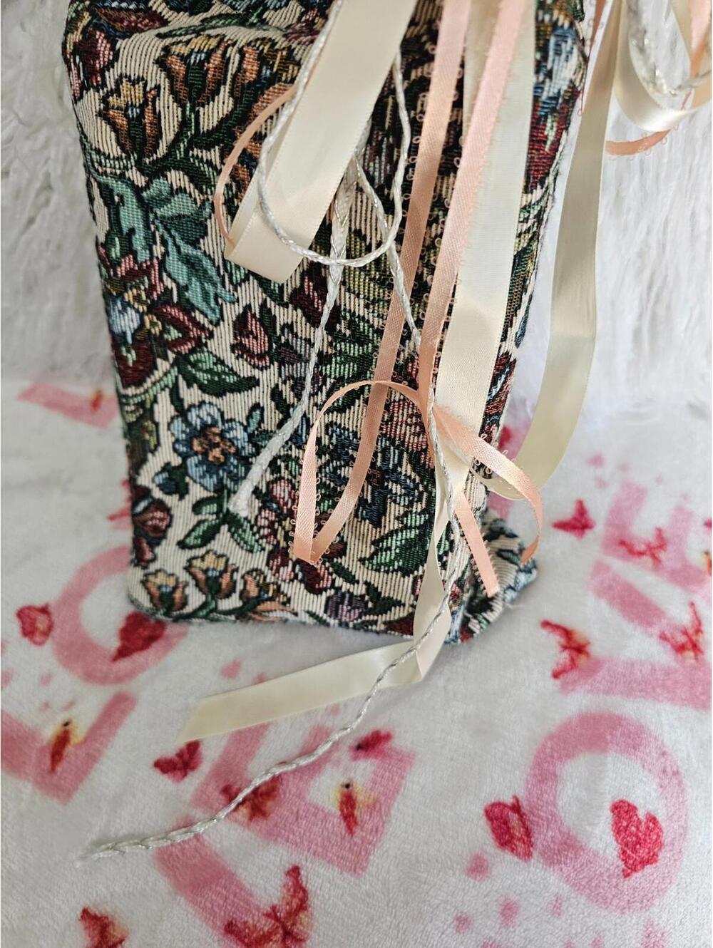 Vintage Homemade Keepsake Sack Bag Pouch Floral Lace Ribbons Multicolor 14.5X7 - Picture 3 of 11